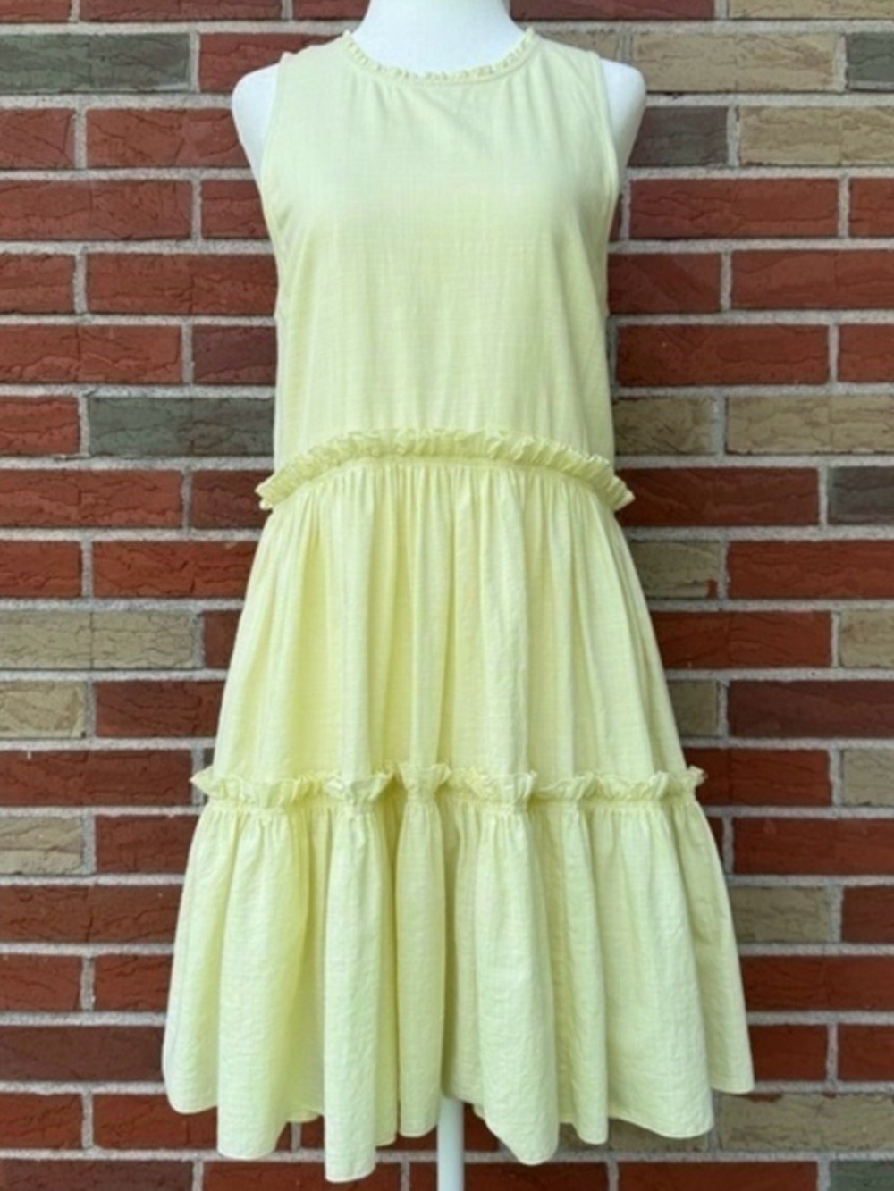 Cinq a Sept Song Tiered Cotton Ruffle Sleeveless Mini Dress in Limelight 👗